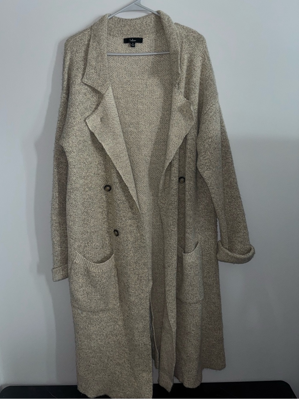 👡NEW Lulu's Beige Cuddle Club Long Sleeve Sweater Coat Duster